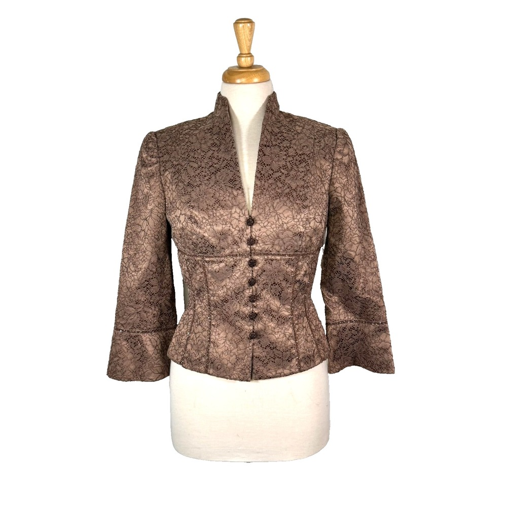Carmen Marc Valvo Lace‎ Shirt Button Up Y2K Beaded